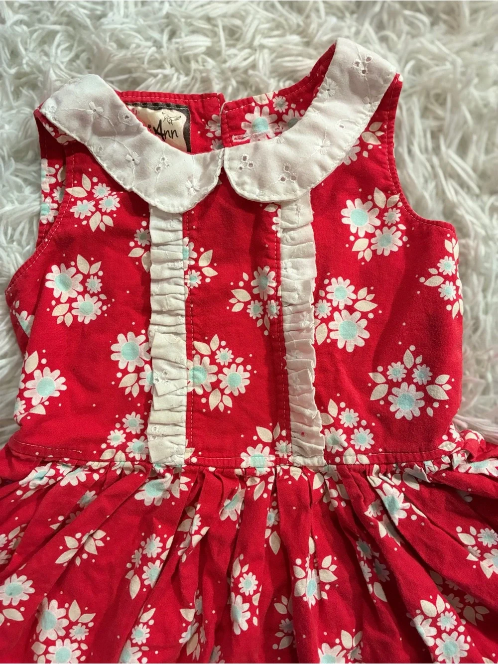 Handmade Etsy Vintage Retro Style Peter Pan Collar Floral Red Dress Girls 3/4